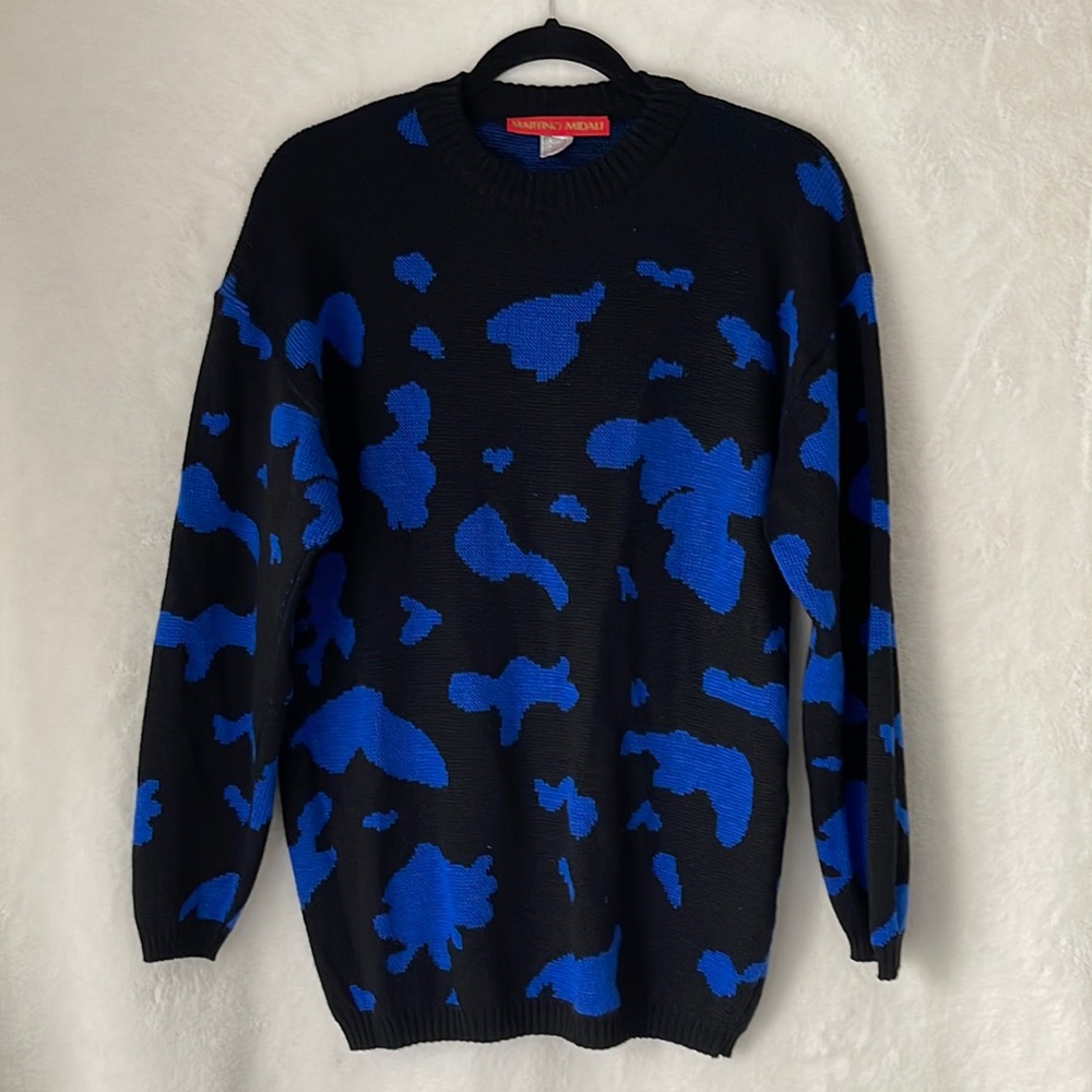 Martino Midali Mens/Womens Blue Camouflage Knit Wool Blend Sweater size 40**